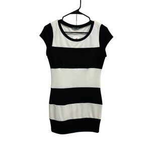 Soprano Womens Dress Black White Striped Cap Sleeve Knit Stretch Size L Casual